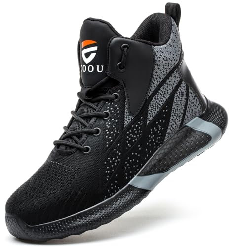 Scarpe Antinfortunistiche Uomo Alte Scarpe da Lavoro Donna Leggere e Comode con Punta in Acciaio Scarpe Sicurezza Traspiranti 8081 Nero/38