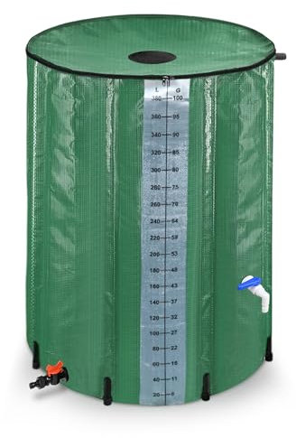 HENGMEI Regentonne 380L Regenwassertank Faltbare Wassertank für Regenfass Regenwassertonne Regenfass Regenwassersammler mit Ablassventil Regentank (Grün)