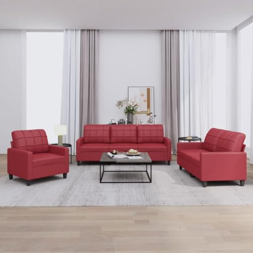 Willood 3 Sitzer + 2 Sitzer Sofa + Sessel Sofagarnitur Kunstleder Weinrot