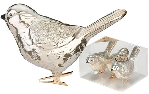 Inge-glas Christbaumschmuck Vögel auf Clip 9cm Kunststoff 3er Set - Große Christbaumkugeln für Weihnachtsbaum - Weihnachtsbaumkugeln & Weihnachtsbaumschmuck zu Weihnachten - Creamy Gold