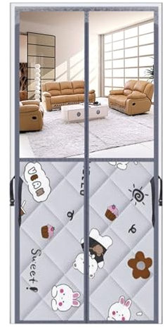 Magnet Wärmeschutzvorhang Für Türen Thermo Türvorhang Mit Sichtbares Fenster 90x200cm 110x200cm Winddichte Balkon Zimmertüren Terrassentür Wohnwagen(Light Gray,80x210cm)