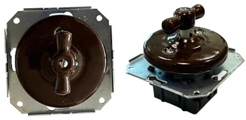 Interruptor conmutador empotrado 10A 250V marrón, porcelana, sin marco; ideal para control de iluminación en hogares y oficinas.