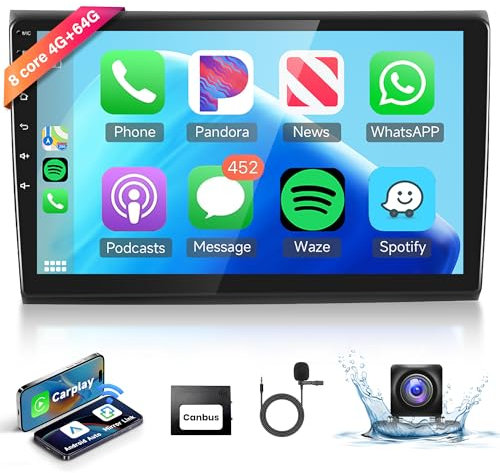 8 Core 4+64G Android Autoradio per FIAT Bravo 2007-2014, 9 Pollici Touchscreen Radio Senza Fili Carplay Android Auto Mirror Link Bluetooth FM/RDS/EQ WiFi GPS Telecamera Posteriore