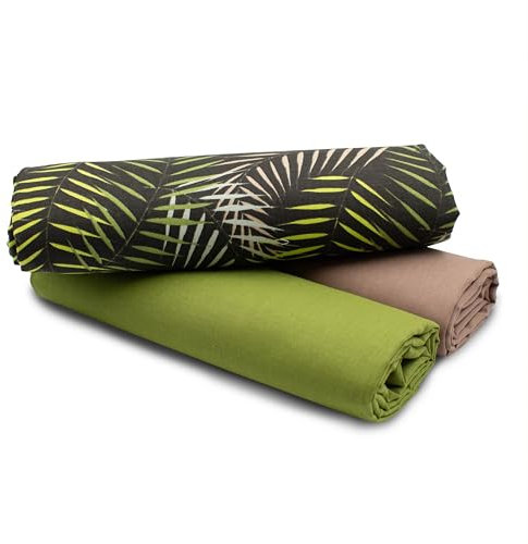 VmG-Store 1,5m Baumwollstoff Set Designstoff + 2x Uni farblich abgestimmt 100% Baumwolle Material Auswahl (Palmenblätter exotisch Set70)