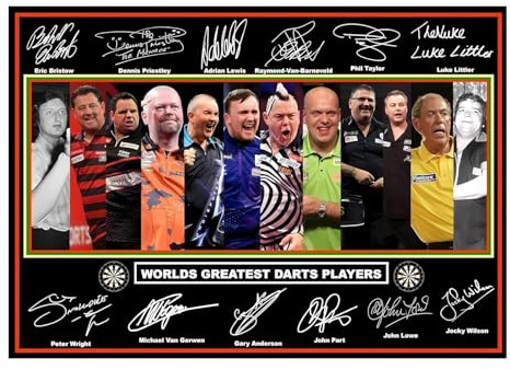 Signiertes Poster, vorgedruckte Autogramme, Motiv: World's Greatest Darts Players, Tribut, Wandkunst in A4-Größe, nur Druck (21 x 30 cm)
