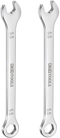 sourcing map 2pcs Thin Combination Wrench 5.5mm Offset 6-Point Ended Box and 15° Angled Open End Mini Combination Wrench 30Cr13 Stainless Steel Quenching Polish Metric Spanner for Auto Repairs