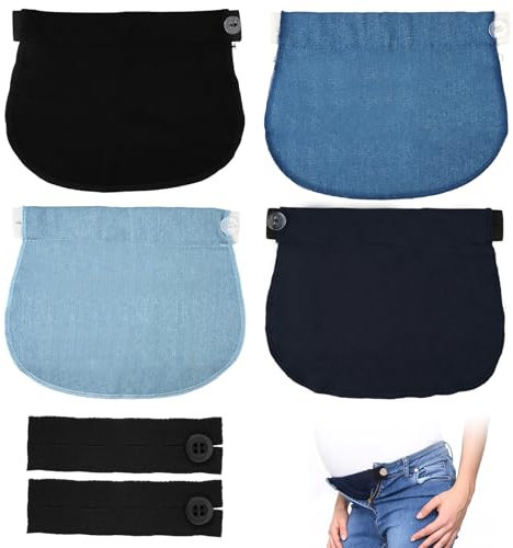 AetherAurora 4 Piezas Extensores de Pantalones de Maternidad, Extensión de Cintura Elástico, Extensores de Jeans con Cintura Ajustable para Embarazadas