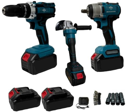 Kit 3 in 1 Completo Professionale Fai Da Te Con Trapano Avvitatore A Batteria, Smerigliatrice Angolare A Batteria, Trapano ad Impulsi Svita boccole Svita Bulloni A Batteria 68V + Valigetta Trasporto