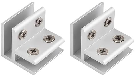 INCREWAY 2PCS Adjustable Glass Clips Kit 90 Degrees Adjustable Silver Square Glass Shelf Bracket Holder Bracket Clamp for Glass Fence Panel, Showcase, Wine Cabinet (5-8mm)