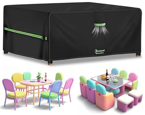 Lorugred Garden Furniture Covers Waterproof,180X120X74cm Outdoor Rattan Furniture Cover,420D Oxford Fabric Patio Table Covers with Air Vent,Windproof Rectangle Table and Chair Set Cover