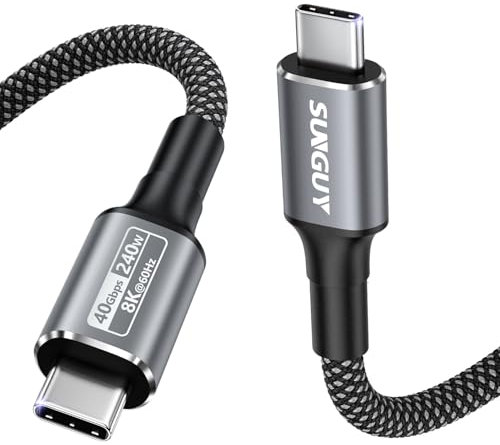 SUNGUY Cable USB 4 para cable Thunderbolt 4 de 1M, sincronización de datos de 40 Gbps, 8K/6K a 60Hz, carga rápida de 240 W, cable USB C Thunderbolt, compatible con iPhone 15/16 Pro, MacBook Pro