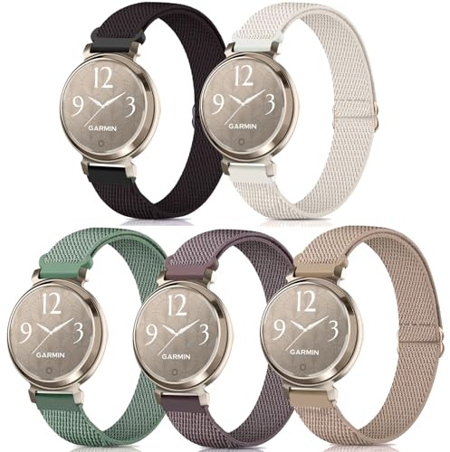 CUNUJIX 5 Stück Elastisch Nylon Armband Ersatz für Garmin Lily 2 / Lily 2 Active Armband,Dehnbare Loop Gewebe Ersatzband für Garmin Lily 2 Damen Herren