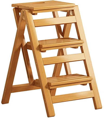 GXXINGIN Tabouret Pliant Portable en Bois, Chaise de bibliothèque, échelle de Bureau Multi-usages Multicouche, Chaise de Salle à Manger/Tabouret de Jardinage, Couleur Primaire, Taille : 65 x 57 cm