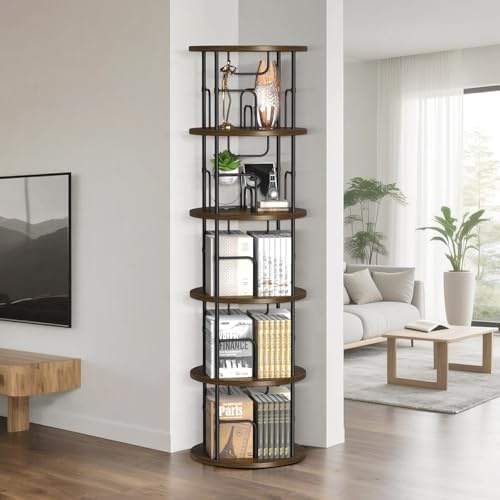 Vrietina 360° Drehbares Bücherregal aus Holz, Standregal mit 5 Ebenen, 45 x 45 x 160 cm, Bodenstehendes Bücherschrank Massivholz Lagerregal für Wohnzimmer, Schlafzimmer