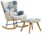 OUHOE Rocking Chair with Ottoman, Fabric Patchwork Design, High Back Lounge Chair with Wooden Legs,High Back Wide Seat with Ergonomic Lumbar Support， 91 x 84 x 62 cm, Multicoloured