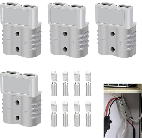 4 Stück Batterie Schnellanschluss Stecker 50A 600V, Anderson Batterieanschluss, Quick Connect Batterie Stecker für Auto Wohnmobil Motorrad Boot Solaranlagen, Robuste Anderson Kompatible Stecker Grau