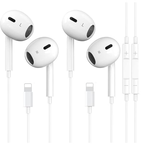 2 Pack Kopfhörer Lightning, Kopfhörer mit Kabel Lightning MFi-Zertifiziert für Apple iPhone 14/13/12/11 Plus Pro Max/X/SE/8/7/Plus/iPad, Kabelkopfhörer mit Mikrofon und HiFi Stereo (Weiß)