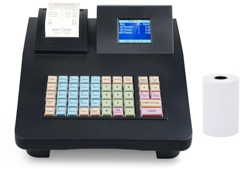 HETHLIF Caisse Enregistreuse électronique 48 Touches RS232 Port USB 2,8 Pouces Caisse Enregistreuse de Magasin avec Imprimante Thermique 58 Mm pour Restaurant de Détail (Prise UE)