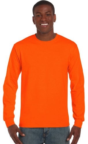Gildan Mens Plain Crew Neck Ultra Cotton Long Sleeve T-Shirt (XL) (Safety Orange)
