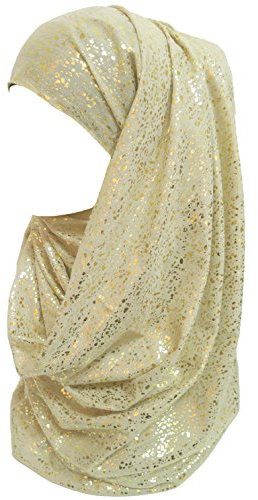 Lina & Lily Damen Hijab Muslimische Kopftuch Schal Turban mit Gold Glitzert Funkeln (Beige)