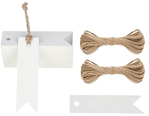 G2PLUS Weiß Klein Etiketten Tags, 7x2 CM Geschenkanhänger Mini, 100 Stück Anhänger Etiketten mit Jute-Schnur