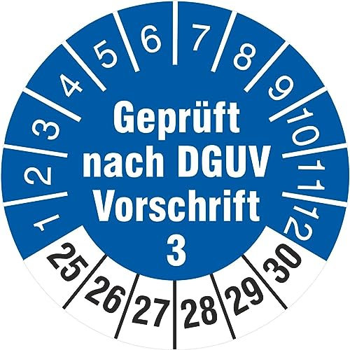 100 Prüfplaketten 30 mm geprüft nach DGUV Vorschrift 3 2025-2030 Prüfetiketten