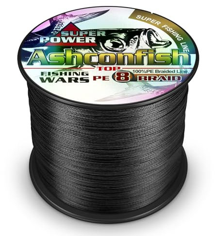 Ashconfish - Filo da pesca intrecciato a 8 fili, super resistente, resistente alle abrasioni, filo intrecciato super lineare, diametro superfino, 100 m, Nero , 250LB/0.80MM