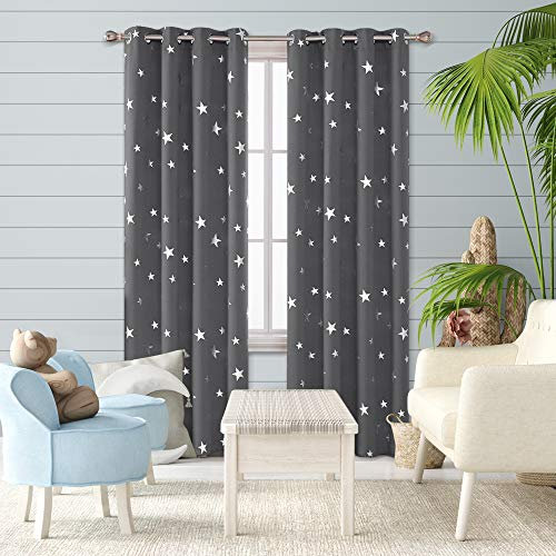 Deconovo Gardinen Wohnzimmer Modern Lärmschutz Vorhänge Blickdichter Vorhang Kälteschutz, 138x117 cm(HöhexBreite), Dunkelgrau, 2er Set