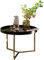 Wohnling Couchtisch JESI 58,5x42x58,5cm Schwarz/Gold Sofatisch Metall Rund, Designer Retro Wohnzimmertisch modern, Kleiner Loungetisch mit Metallgestell, Runder Tabletttisch mit Holz-Platte