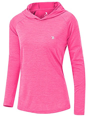 YSENTO Damen Sport Shirt Langarm Laufshirt Leicht Puli Hoodies Sweatshirts Yoga UV Schutz Wandershirt(Rosenrot,XL)