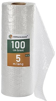 BB-Verpackungen 1x PROFI Luftpolsterfolie 1 x 5 m Versand, Verpackung, Umzug 2-lagig (1 Rolle) | 60 my stark, extrem robust, sehr leicht, 100% recycelbar