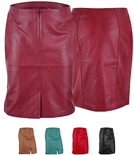Trendiger Midi Lederrock aus Lammnappa Business Rock Echtleder 42, Weinrot