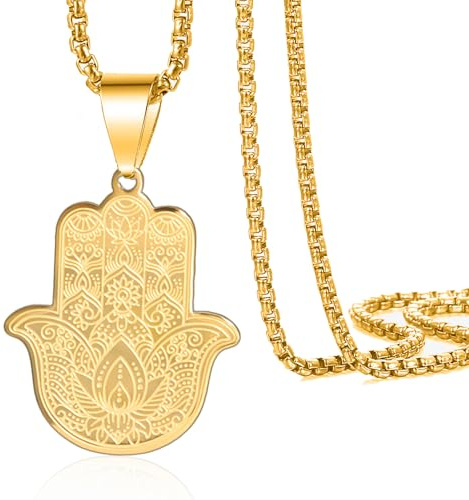 VASSAGO Hamsa Hand von Fatima Halskette Hamsa Hand und böser Blick Halskette Die Hamsa Hand Halskette Gutes Glück Amulett Schutz Halskette Schmuck Geschenke für Männer