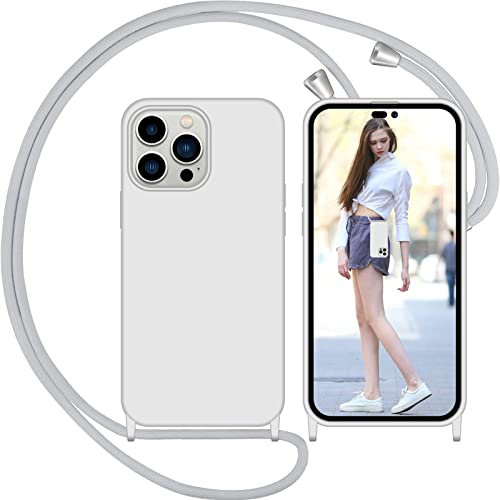 Nupcknn Funda Transparente con Cuerda para iPhone 14 Pro MAX, Carcasa Suave Silicona Case con Correa Colgante Ajustable Collar Correa de Cuello Cadena Cordón 1.5M (Gris 1)