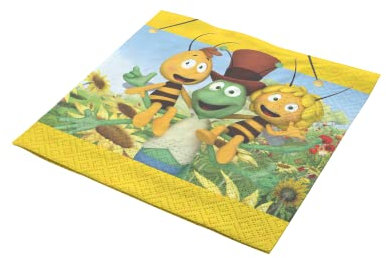 Party Factory `Biene Maja´ 20 Papier Servietten, 33x33cm, bunt, 3-lagig, Einwegservietten für Kindergeburtstag oder Mottoparty