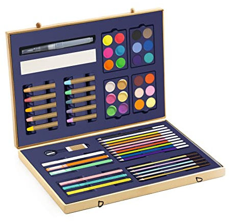 DJECO Coffret Les Couleurs des Grands - Dès 6 Ans - Kit Valise avec Peinture, Feutres, Crayons, Pastels, Stylos & Accessoires - Couleurs Scintillantes - Coloriage & Peinture - Qualité Made in France