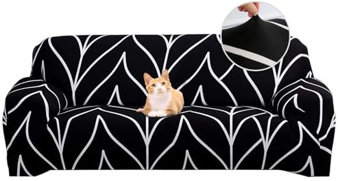 Jaotto Sofabezug 4 Sitzer Elastischer Stretch Spandex Sofa Überwürfe Sofahusse Antirutsch Waschbar Sofaschoner Couchbezug für Sofa mit Armlehne,Schwarze Linie