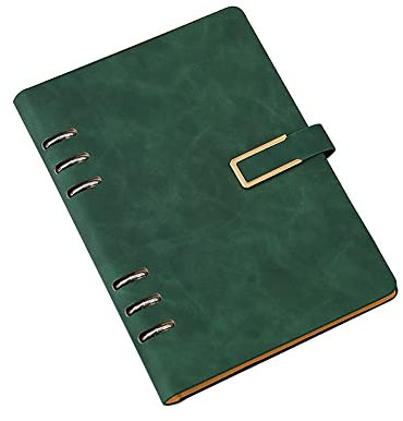 A5-Binder-Notizbuch, 6-Ring-Ledereinband, einfaches Tagebuch, Notizbuch mit Nachfüllpapieren, Reisebinder für Tagebuch, persönlicher Planer, Business, Dunkelgrün