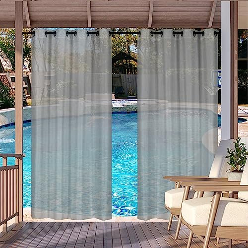 Heavyoff Outdoor Vorhang Wasserdicht Transparent Gardinen mit Ösen Leinenoptik Outdoorvorhänge für Gartenlaube Balkon Terrasse Pavillon 2 Stück, Grau, 254x213cm