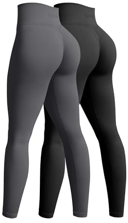 OQQ 2-teilige Yoga Leggings für Damen Nahtlos Workout Hohe Taille Po-Lifting Athletische Leggings Schwarz Dunkelgrau