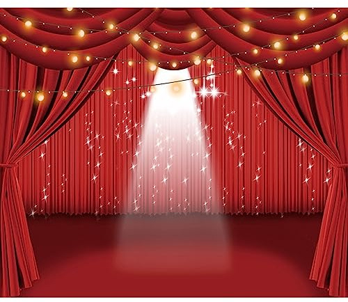 Renaiss 3x2.5m Rideau Rouge scène Toile de Fond théâtre scène projecteur Photographie Fond fête d'anniversaire Festival célébration décor Vinyle Photo Studio vidéo Accessoires