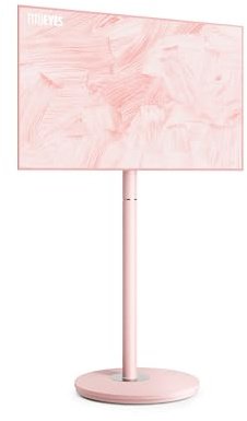 FITUEYES TV Ständer Rollbar für 32–65 Zoll, bis zu 35kg, Master Serie | TV Stand, VESA Max. 400x400mm, Höhenverstellbar, mit Rollen & Kabelmanagement, für Wohnung Büro Heim, Rosa