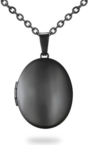 PHOCKSIN Black Locket Necklace For Girls Oval Glossy Lockets Necklaces For Pictures Cute Locket As Birthday Gifts For Familys