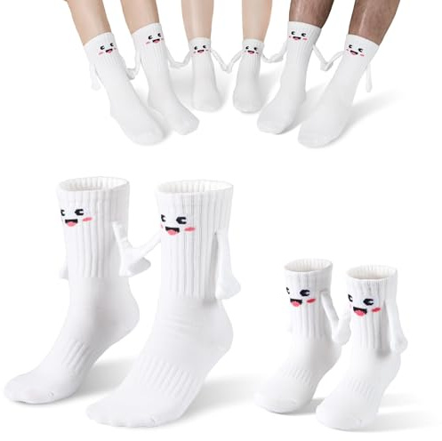 PRAOAHEI 2 Paar Magnetische Socken mit Händen Lustige Familien Geschenke | Magnetarmen Socken Halten Lustige Familiensocken Geschenke für Kinder Mama Papa Eltern-Kind Weiß