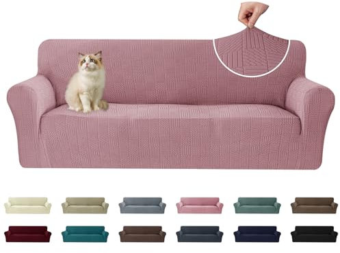 Ystyle Housse de Canapé 3 Places(180-230cm) avec Accoudoirs, Universelle Couvre Canapé Extensible, Sofa Cover Lavable Antidérapante, Housses Meubles Protection pour Chiens et Chats, Rose
