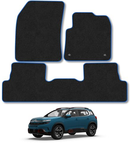 Citroen C5 Aircross (2018-2025) Carpet Car Mats | Blue Edge Trim Tailored Fit Floor Mats Full Coverage Protection Accessories Easy Clean Anti Slip Made in the UK