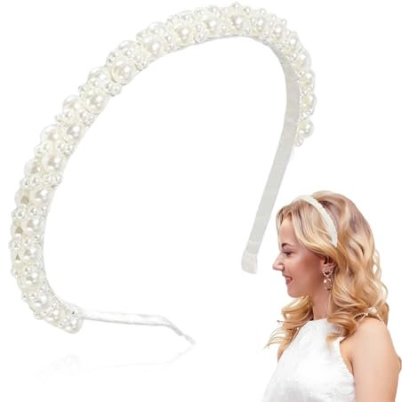 XUZOPIM Serre Tete Perles Blanches Femmes Bandeau Epais Rétro Perle Serre Tete De Mariée Accessoires De Cheveux Femmes Accessoires De Coiffure De Mariage