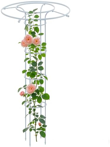 Generisch Metall Vertikales Gartenspalier für Verschiedene Kletterpflanzen Außenbereich, einfach zu montieren, Innen Regenschirm Rankgitter, Garten Obelisk Rankhilfe für Garage, Hinterhof(Weiß,215cm)