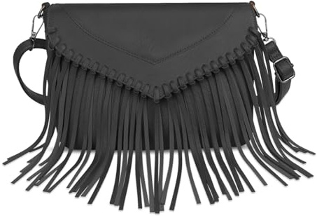 AdiStylinno Fringe Umhängetasche Damen, Vintage PU Leder Crossbody Tasche Damen Retro Umschlag Fransen Hobo Bag mit Verstellbarem Abnehmbaren Schultergurt und Reißverschluss