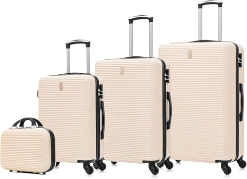 CELIMS - Set Valises Rigides 4 Pièces ABS Légères avec Vanity | Cabine, Moyenne, Grande et Vanity | Valise Soute & Bagage Cabine 4 Roues 360° | Serrure Intégrée Voyage | Beige